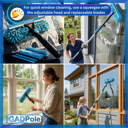 IGADPole 3.6m (12ft) Window Squeegee Cleaning Kit, Extension Pole and 10"(25cm) Window Squeegee