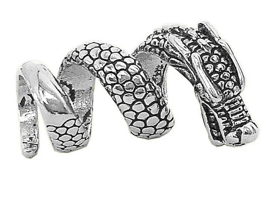 Wide silver imperial dragon hair bead with coiled dragon design