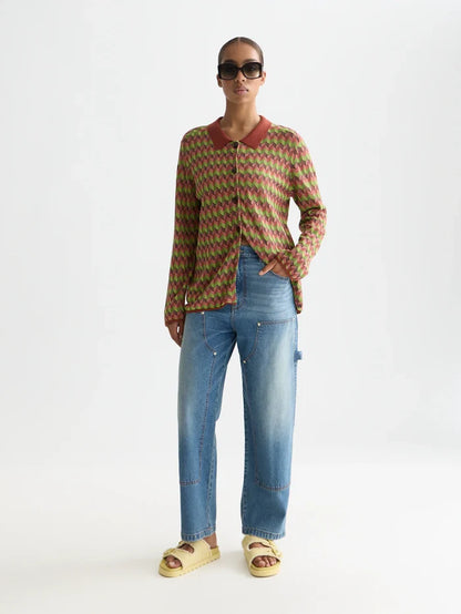 Jacquard Knitted Jacket Burnt Henna U9B01236T