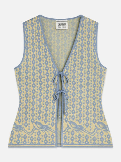 Jacquard Knitted Vest Cactus Stripe Placed Raffia U9A01247T