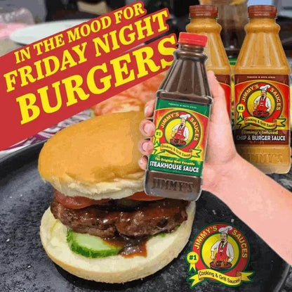 750ml bottle of Jimmy's Sauce Steakhouse, rich smoky South African steakhouse sauce for grilling and cooking