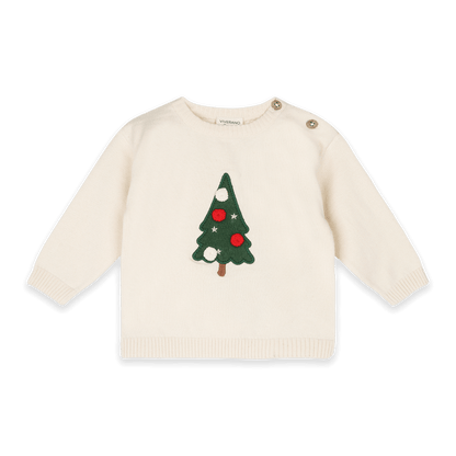 Organic Cotton Jolly Christmas 3D Knit Baby Pullover and Pant Set, Front