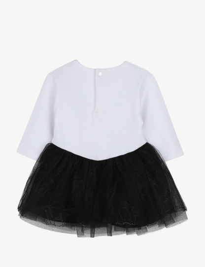 KARL LADGERFELD tulle-skirt logo-print long-sleeve cotton dress