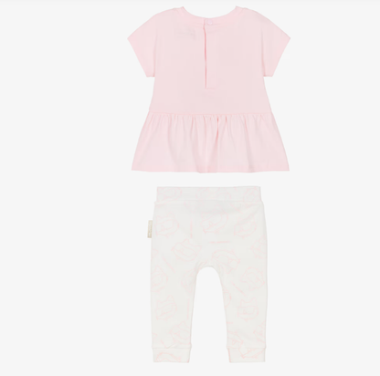 KARL LAGERFELD Baby Girls Pink Cotton Top & Leggings Set with Choupette Logo