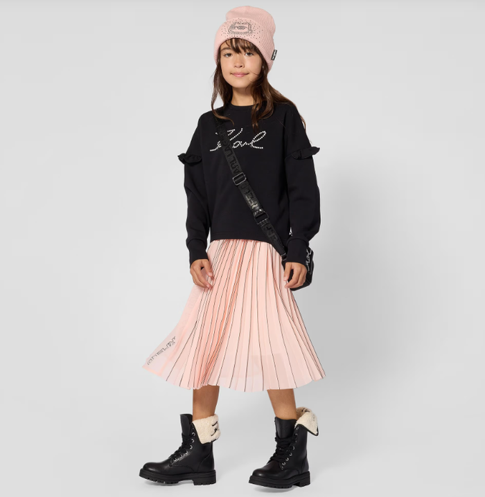 KARL LAGERFELD Girls Black Sweatshirt with Signature Logo Design