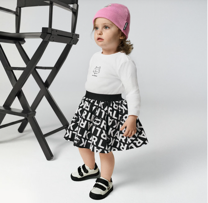 KARL LAGERFELD Girls Black & White Cotton Dress with Logo Print