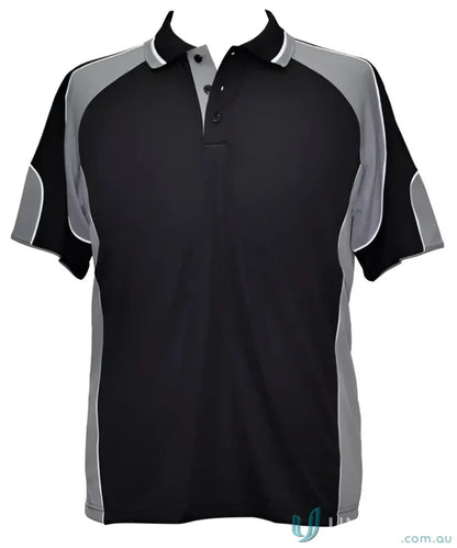 Black and gray Kids CoolDry Alliance Polo in mini waffle fabric, perfect for kids spirit cooldry