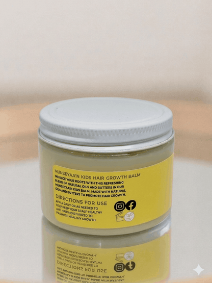 Jar of Kids Hair Growth Balm with natural butter and oils for nourishing scalp and promoting healthy hair growth
