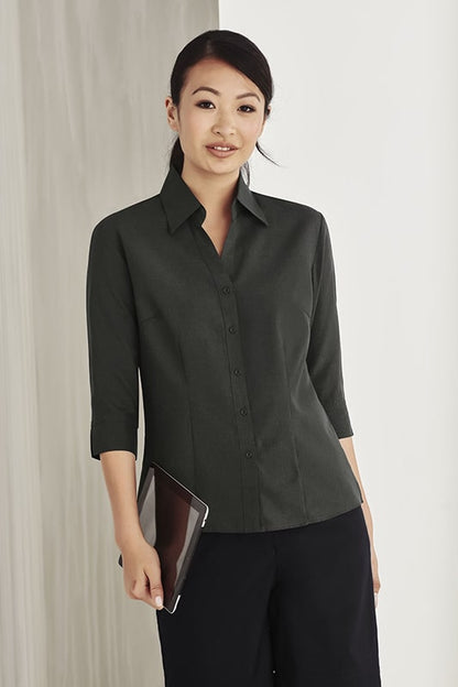 Ladies plain Oasis 3Q shirt in dark green, moisture-wicking fabric