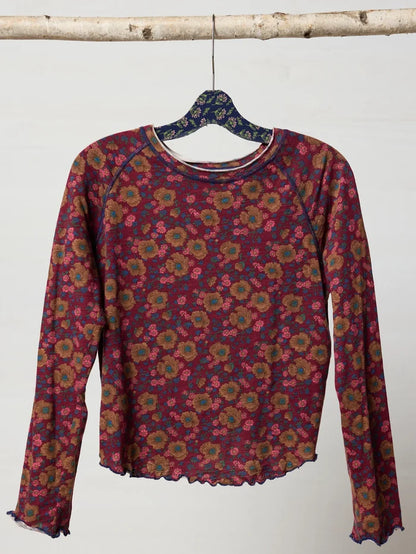 Lily Knit Cotton Long Sleeve Tee Shirt - Cranberry Brown Floral-view 1