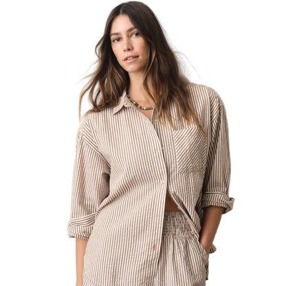 Marine Layer Women's Gracey Long Sleeved Oversized Seersucker Button Up Top