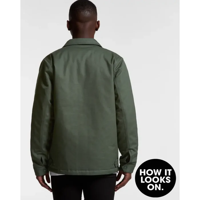 Olive green mark padded jacket with classic collar and minimalist design ideal for workwear and uniforms