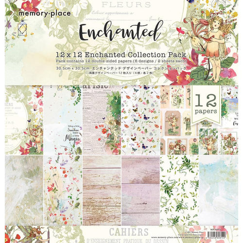 Memory Place - Double-Sided Paper Pack 12X12 - Enchanted. This pack contains 12 double-sided papers, 6 designs, 2 sheets each. Made in Japan. Available at Embellish Away located in Bowmanville Ontario Canada.