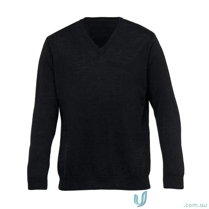 Gear For Life EGMDP Merino Detailed Vee Sweater in Dark Blue Australian Merino Wool in Black