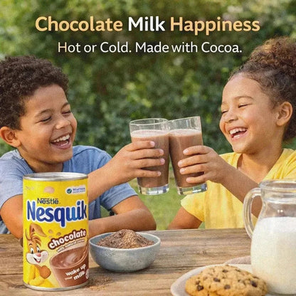 Nestlé Nesquik Chocolate 250g tin with natural cocoa, smooth chocolate powder for hot or cold milk, family favorite from South African Shop NZ