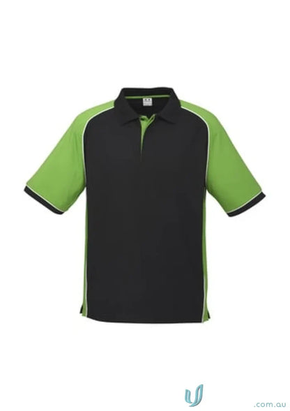 Mens Nitro short sleeve polo shirt in black and green from Biz Collection Mens line