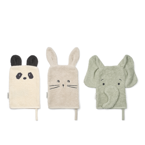 Liewood - Organic Cotton Wash Cloth - Set of 3 - Sylvester - Dove Blue Mix (NEW)
