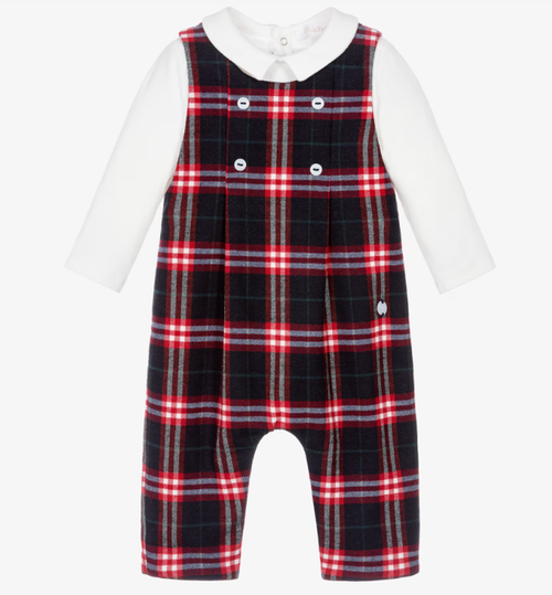 PATACHOU Baby Boys Navy Blue & Red Tartan Check Romper