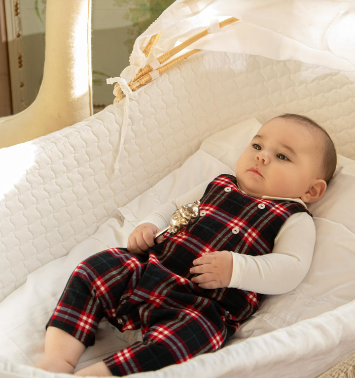 PATACHOU Baby Boys Navy Blue & Red Tartan Check Romper