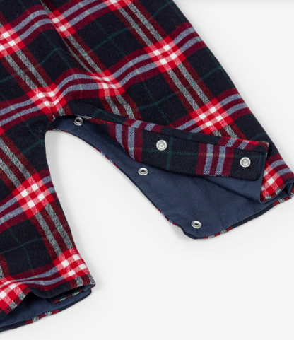 PATACHOU Baby Boys Navy Blue & Red Tartan Check Romper