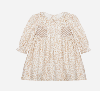 PATACHOU Beige floral print dress with smock details
