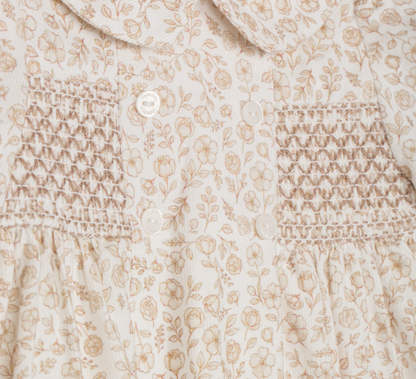 PATACHOU Beige floral print dress with smock details