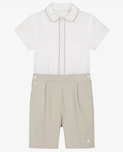 PATACHOU Boys Ivory Shirt & Beige Twill Shorts Set