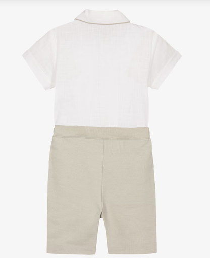PATACHOU Boys Ivory Shirt & Beige Twill Shorts Set
