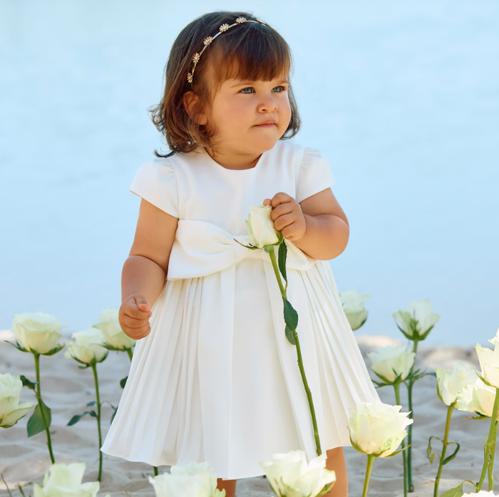 PATACHOU Girls Ivory Bow Pleated Crêpe Dress