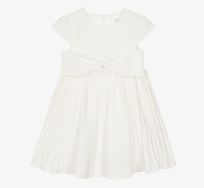 PATACHOU Girls Ivory Bow Pleated Crêpe Dress