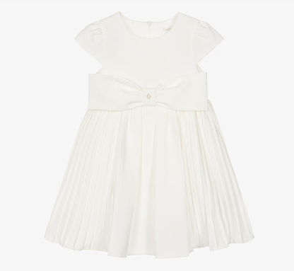 PATACHOU Girls Ivory Bow Pleated Crêpe Dress