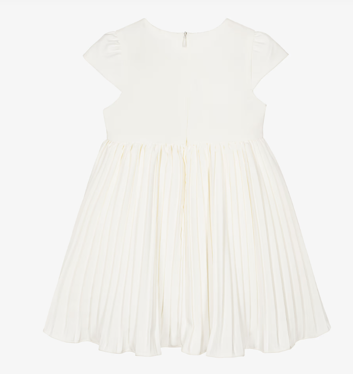 PATACHOU Girls Ivory Bow Pleated Crêpe Dress