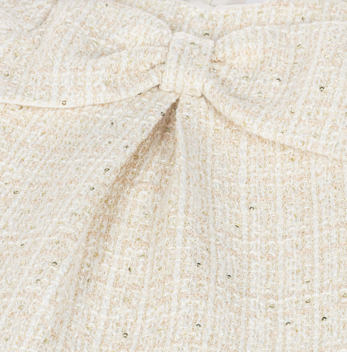 PATACHOU Girls Ivory Tweed Dress with Bow & Sequins
