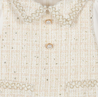 PATACHOU Girls Ivory Tweed Dress with Chiffon Sleeves