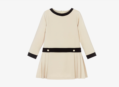 PATACHOU Girls Pale Beige & Black Pleated Dress