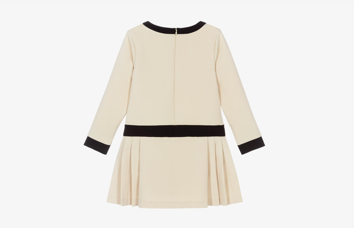 PATACHOU Girls Pale Beige & Black Pleated Dress