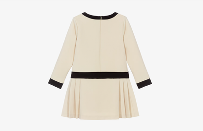 PATACHOU Girls Pale Beige & Black Pleated Dress