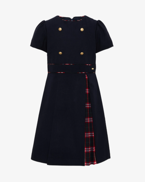PATACHOU tartan-panel button-embellished dress