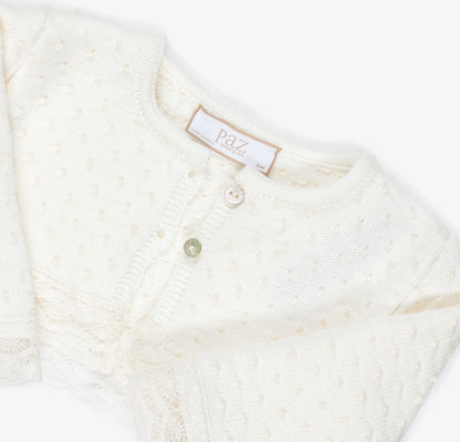 PAZ RODRIGUEZ Girls Ivory Knot Stitch Knit wool Cardigan