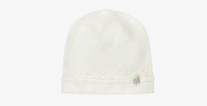 PAZ RODRIGUEZ Ivory Knitted Merino Wool Baby Hat