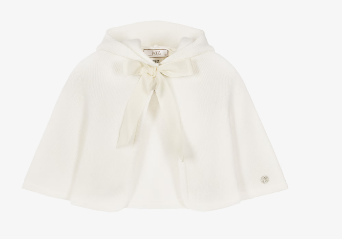 PAZ RODRIGUEZ Ivory Merino Wool Knit Baby Cape with Hood