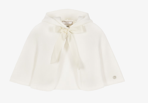 PAZ RODRIGUEZ Ivory Merino Wool Knit Baby Cape with Hood
