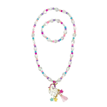 Pink Poppy Unicorn Charm Necklace and Bracelet Set