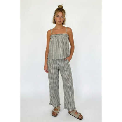 Plaid Ruffle Detail Panta