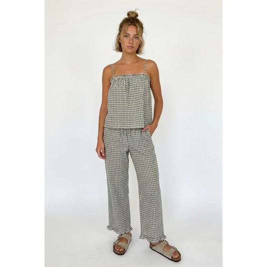 Plaid Ruffle Detail Panta