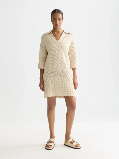 Pointelle Stitch Knitted Short Dress Fog UFU01421T