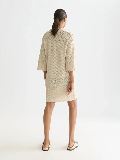Pointelle Stitch Knitted Short Dress Fog UFU01421T