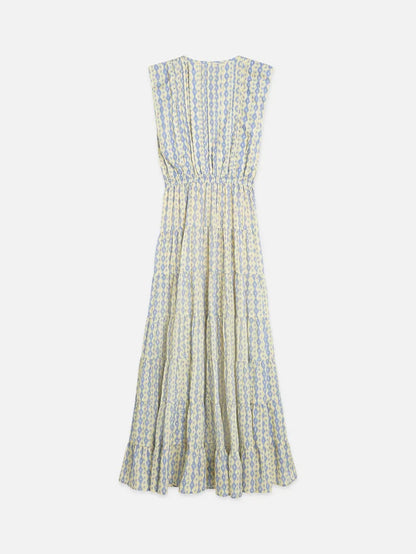 Printed Tiered Maxi Dress Cactus Stripe Placed Raffia