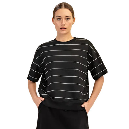 Rae Mode Women's Scuba Stripe Basic Short Sleeve Top
