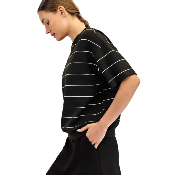 Rae Mode Women's Scuba Stripe Basic Short Sleeve Top